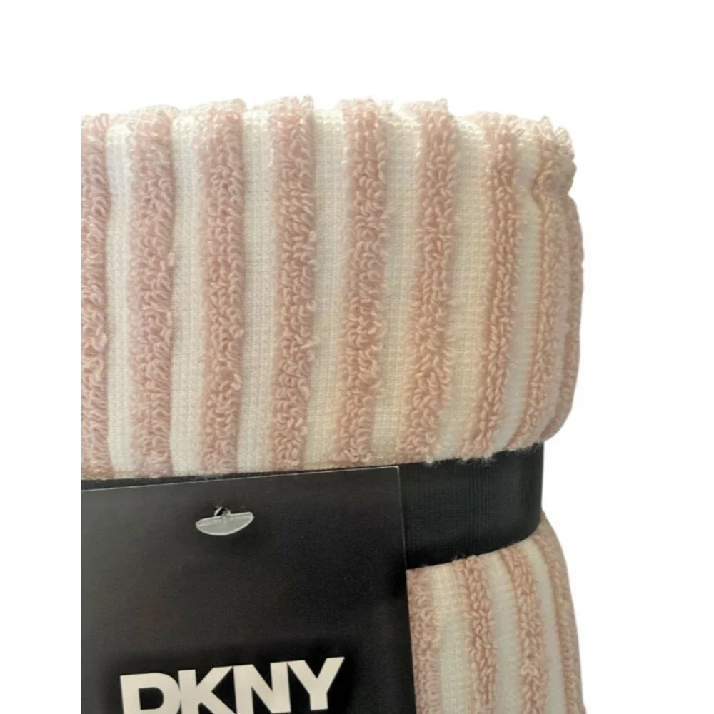 DKNY Hand Towels Blush Pink White Stripe Set of 2 OEKO-TEX Cotton Country 16x28